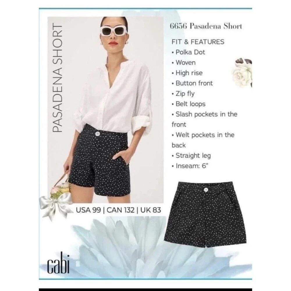 Cabi Pasadena Polka Dot Shorts Black White Size 10 NWT Classic Summer